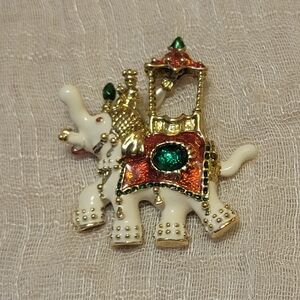 Signed Hutton Wilkinson White Enamel Elephant Brooch